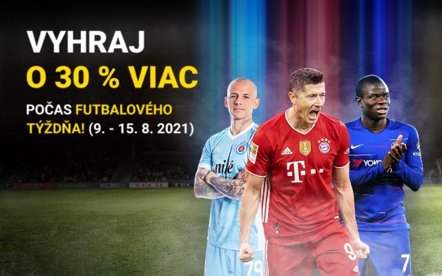 Stávkuj počas futbalového týždňa a vyhraj o 30 % viac!