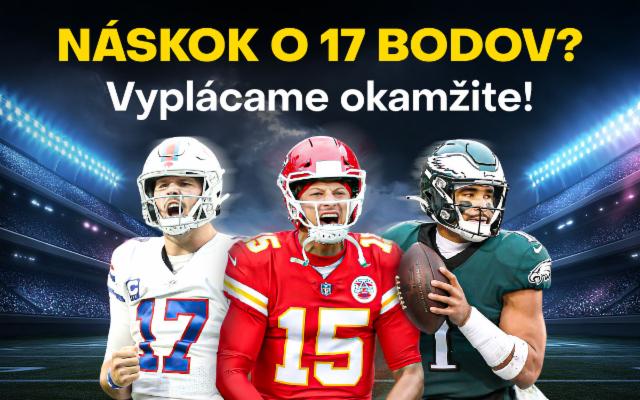 Vedie tvoj tím v NFL o 17 bodov? Výhru máš okamžite!